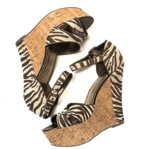 Bakers | Brown Beige Zebra Wedge Heels Shoes | Size: 7.5M